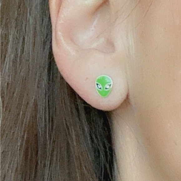Sterling Silver Alien Stud Earrings - Picture 8 of 13